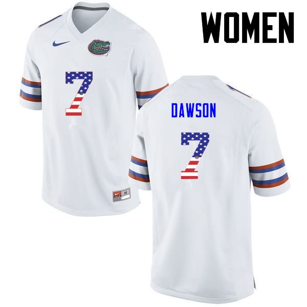 NCAA Florida Gators Duke Dawson Women's #7 USA Flag Fashion Nike White Stitched Authentic College Football Jersey ESI3464WF